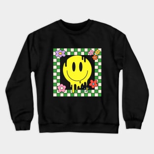 80s Melting Yellow Smile Funny Smiling Melted Dripping Face Cute Crewneck Sweatshirt